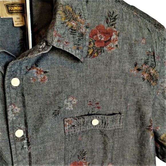 The Foundry Men's Button Up Hawaiian Floral collared shirt size 2X - Picture 6 of 7